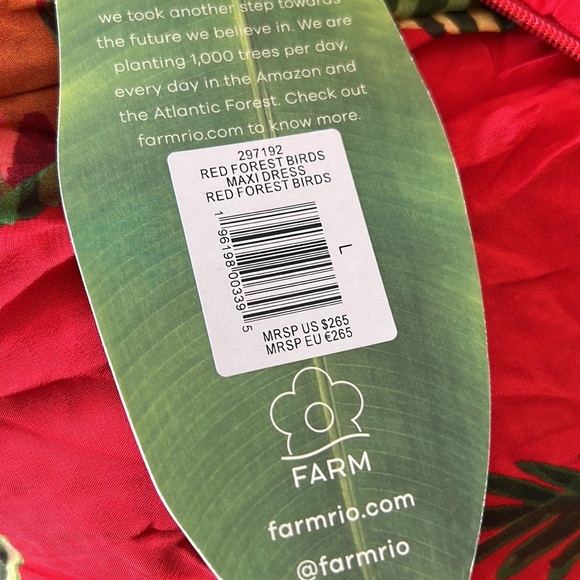 NWT Farm Rio Red Forest Birds Print Ruffle Belted Maxi Dress - L - Picture 15 of 16